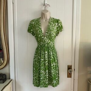 Milly Green and White V-Neck Short Sleeve Dress